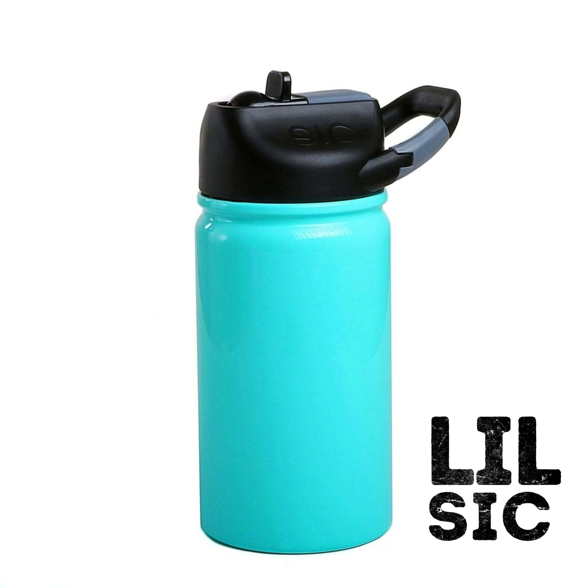 Seafoam Blue Lil SIC Water Bottle with Size Guide