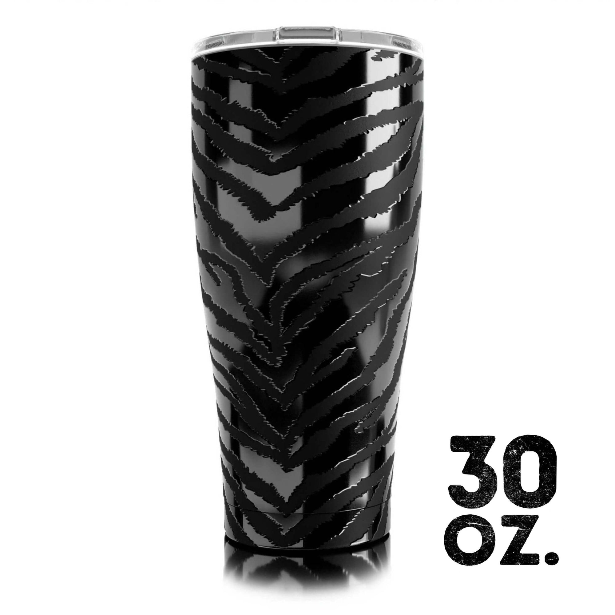 30 oz. Tumbler with Zebra Eclipse Design and Size Guide